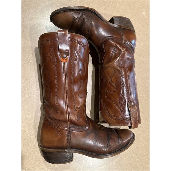 9 M Vintage 70s Levi's Orange Tab Cowboy Boots Western Boot leather Levis vtg - Picture 1 of 16